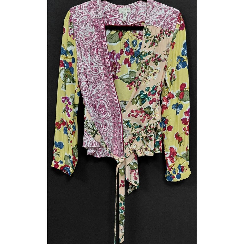 Meadow Rue by Anthropologie Floral Wrap Top Yellow Woven Size 8